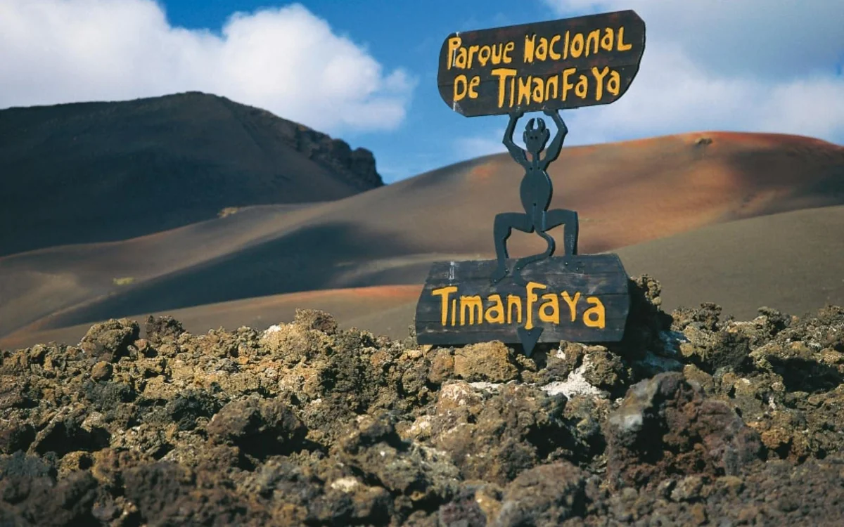 Craters and black lava inside Timanfaya National Park on Lanzarote